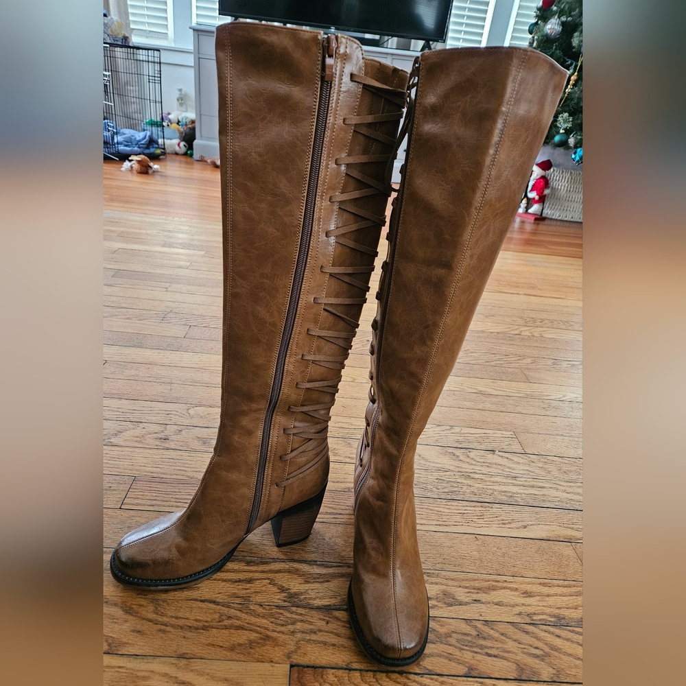 VENUS Camel Over the Knee Lace-Up Boots